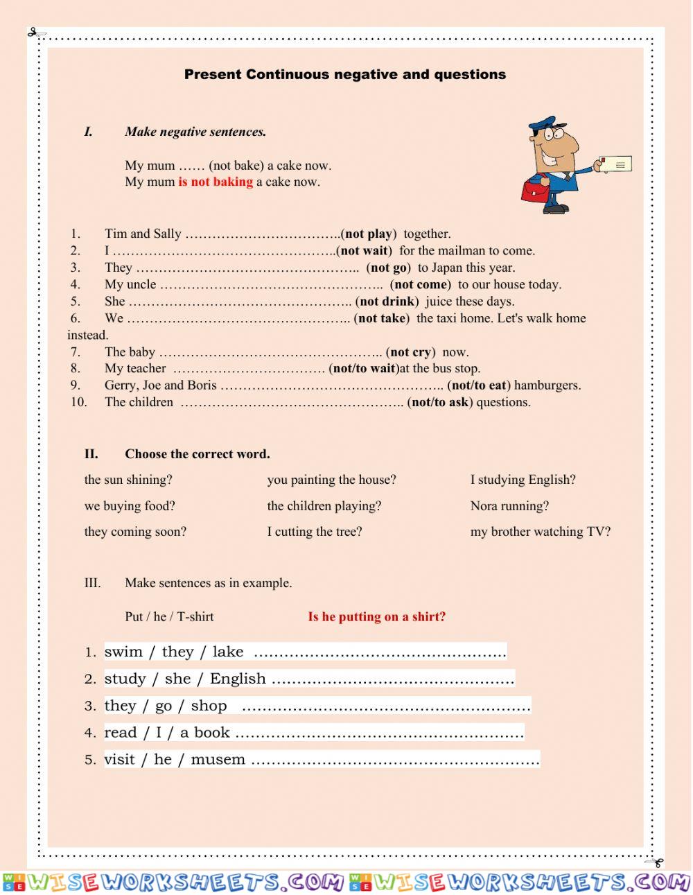 Present Continuous negative & questions
