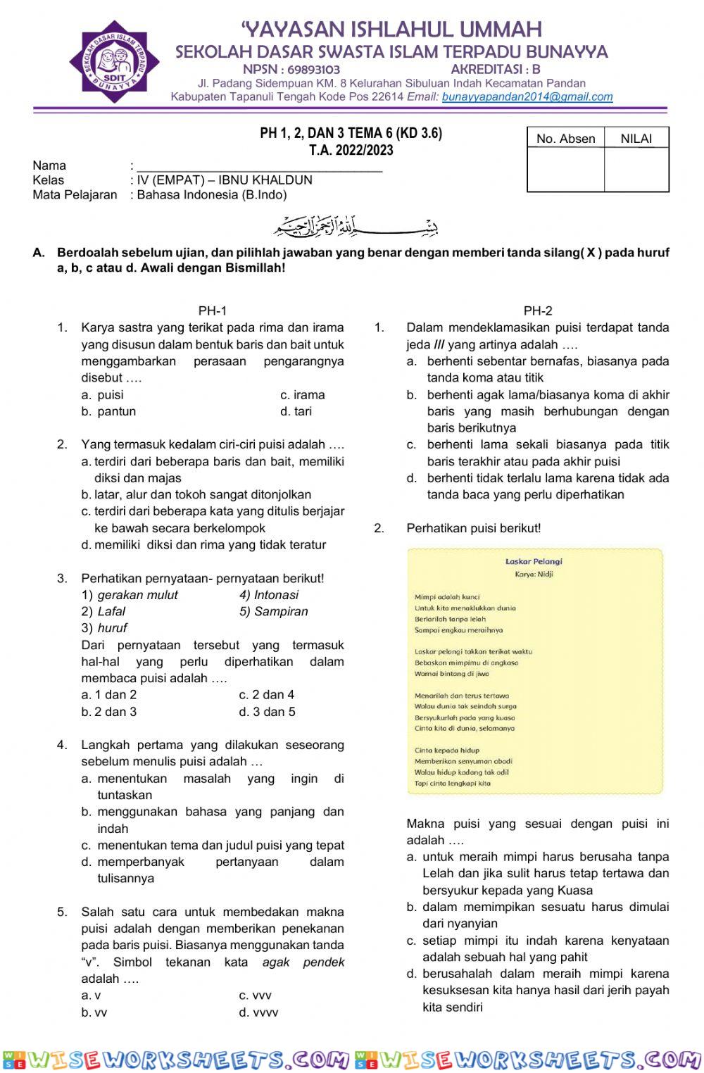 Latihan soal B.indo tema 6