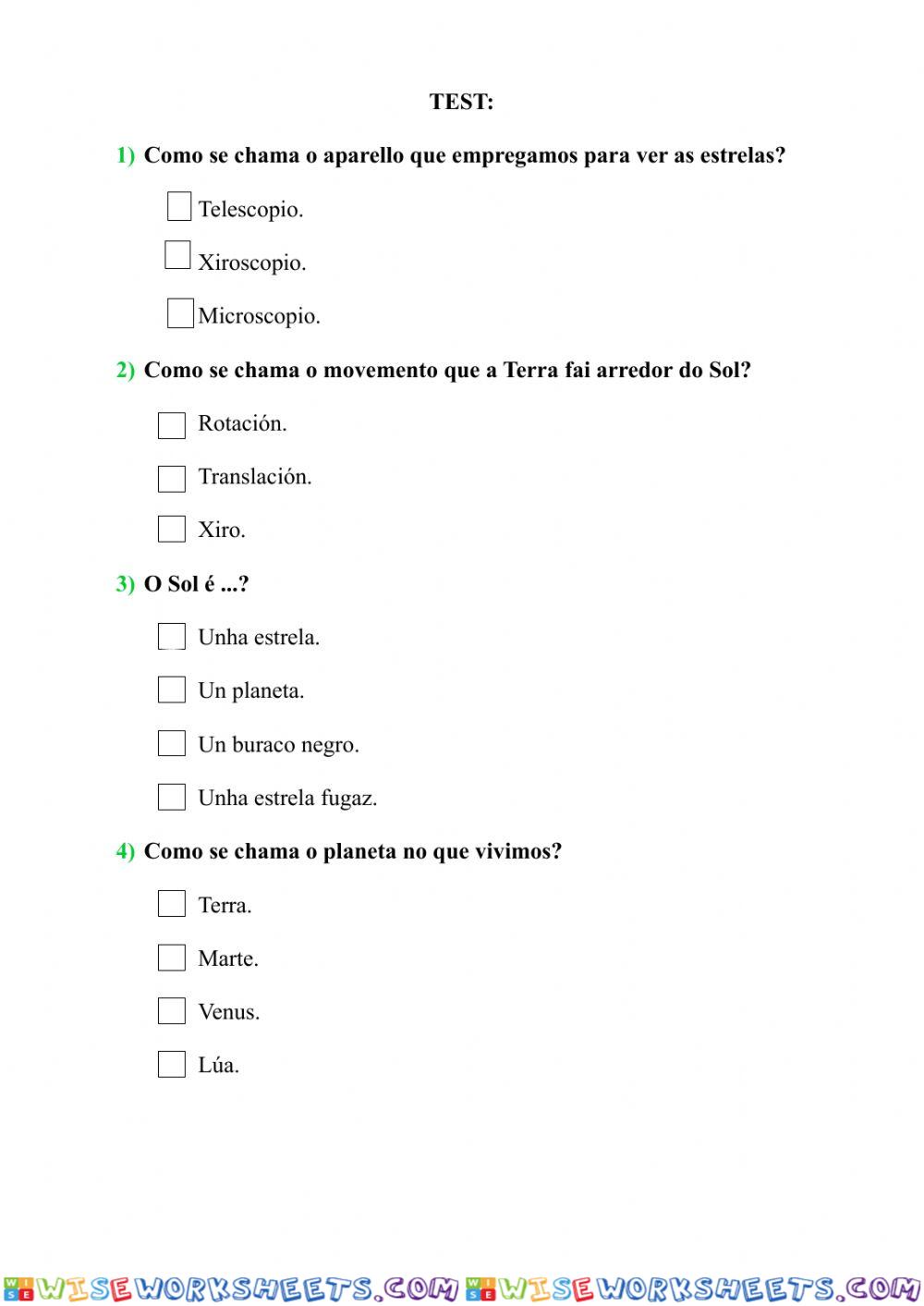 Test Sistema Solar