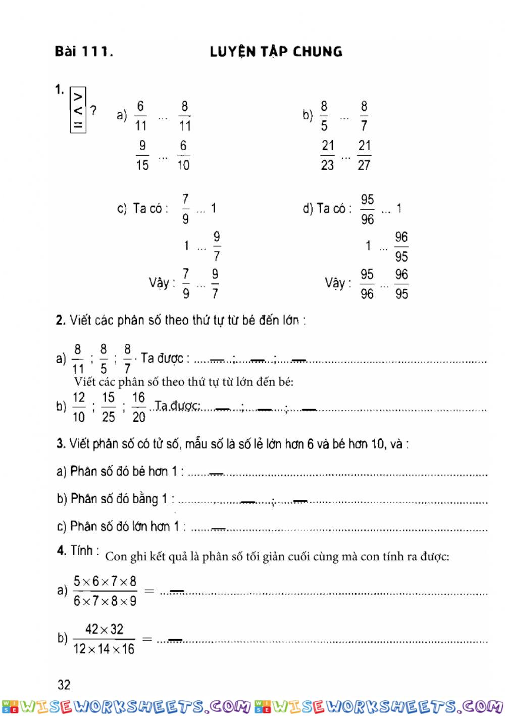 Toán in bài 111