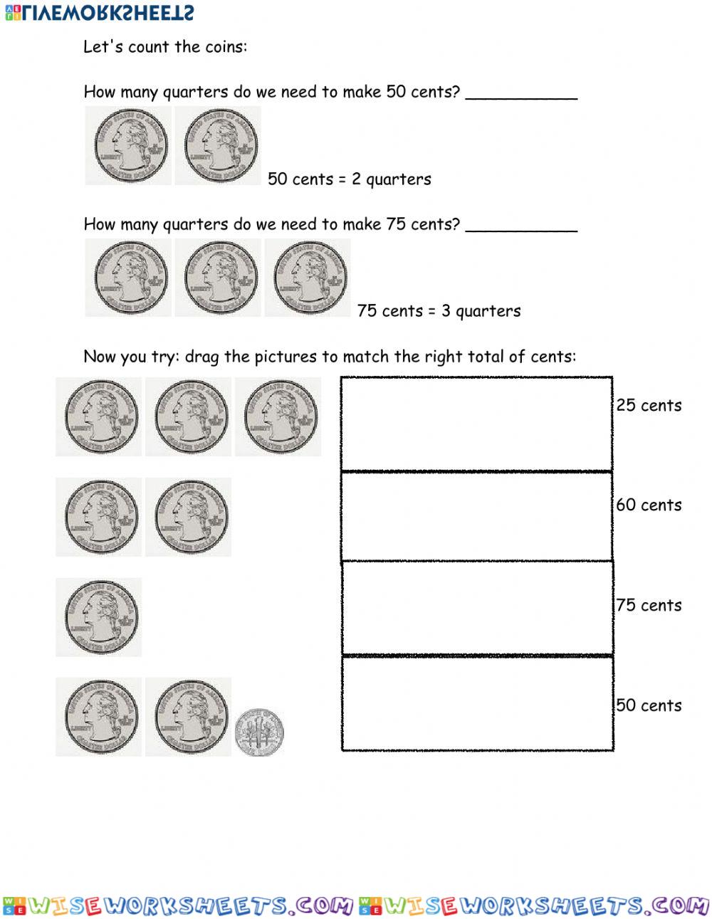 Math quarter dime nickel activity April 7 Bookworms