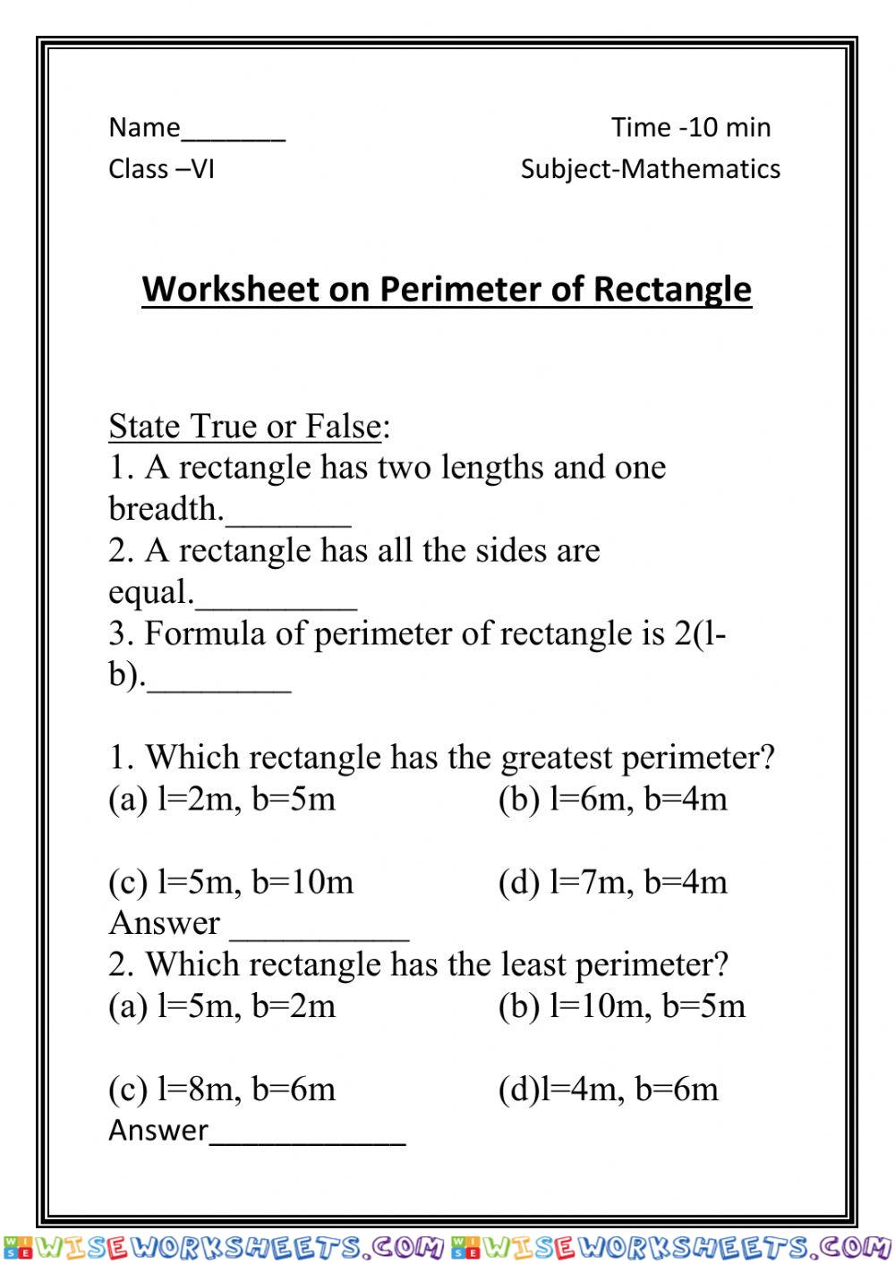 Perimeter of rectangle