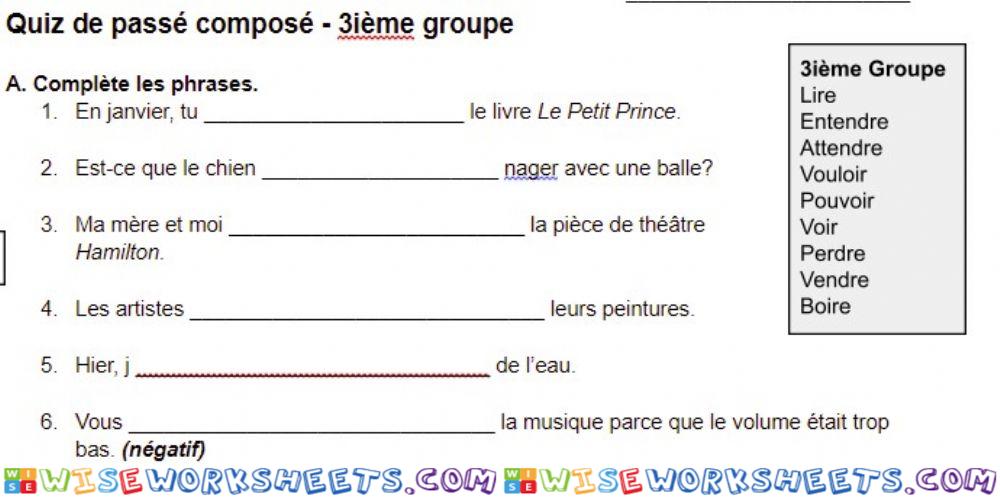 Passé composé - 3ième groupe