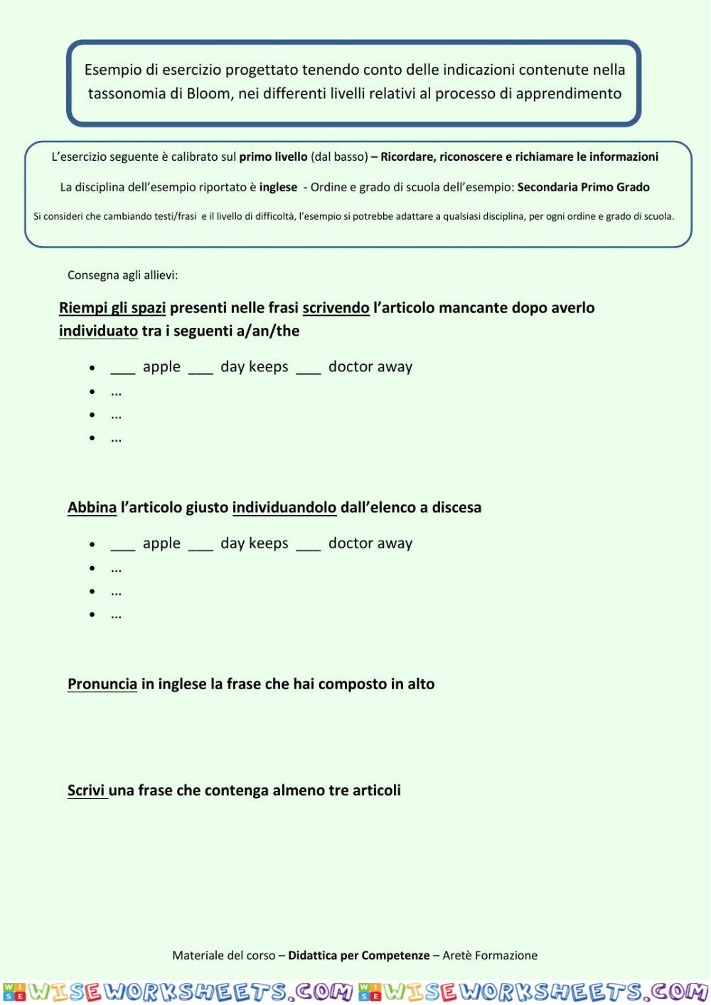 Riempi gli spazi, scrivi, individua, abbina, pronuncia e scrivi (frasi inglese) cod.11