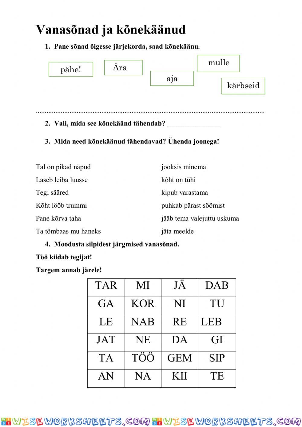 Vanasõnad ja kõnekäänud