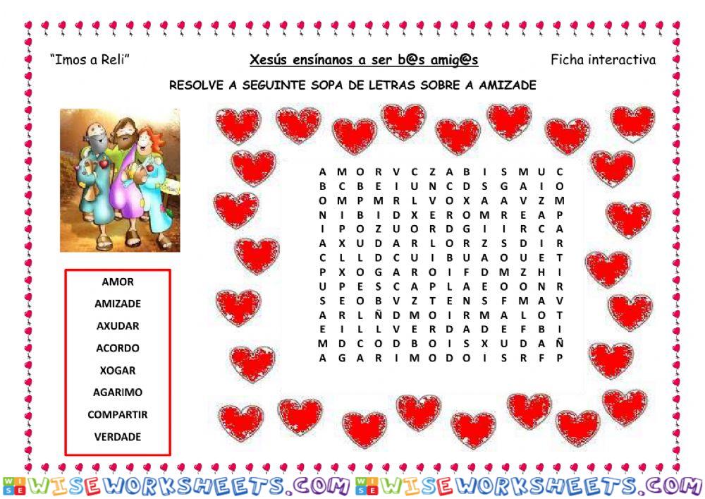 Sopa de letras amizade