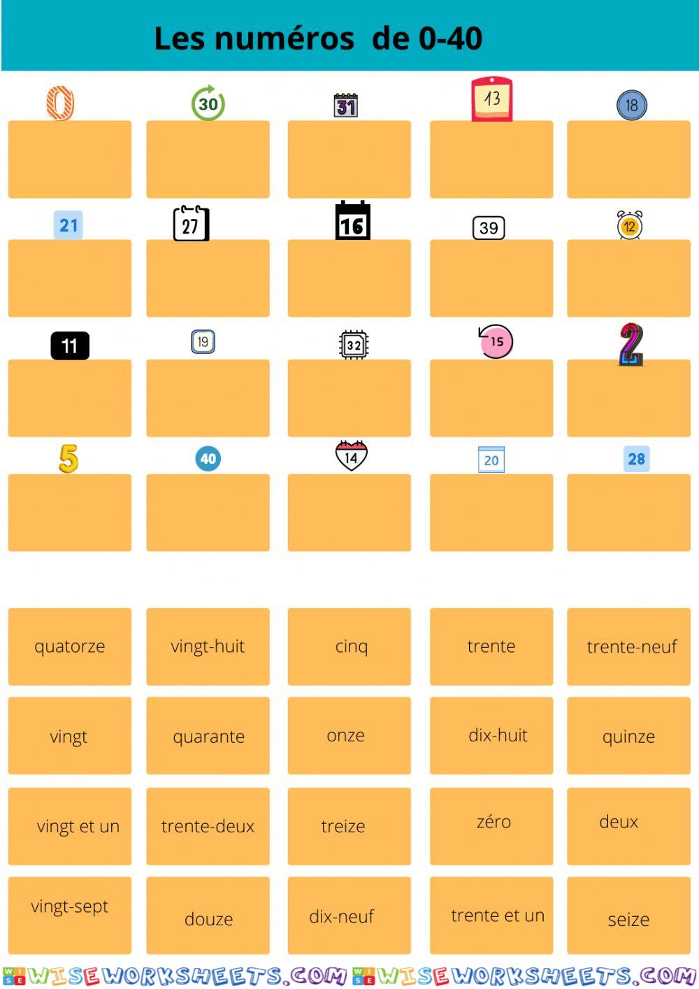 Les numéros de 0-40