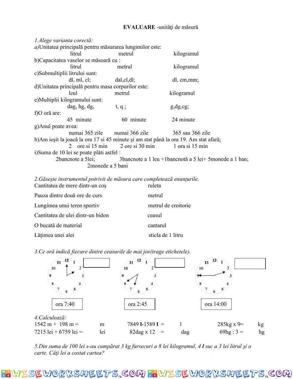 Evaluare: Unitati de masura