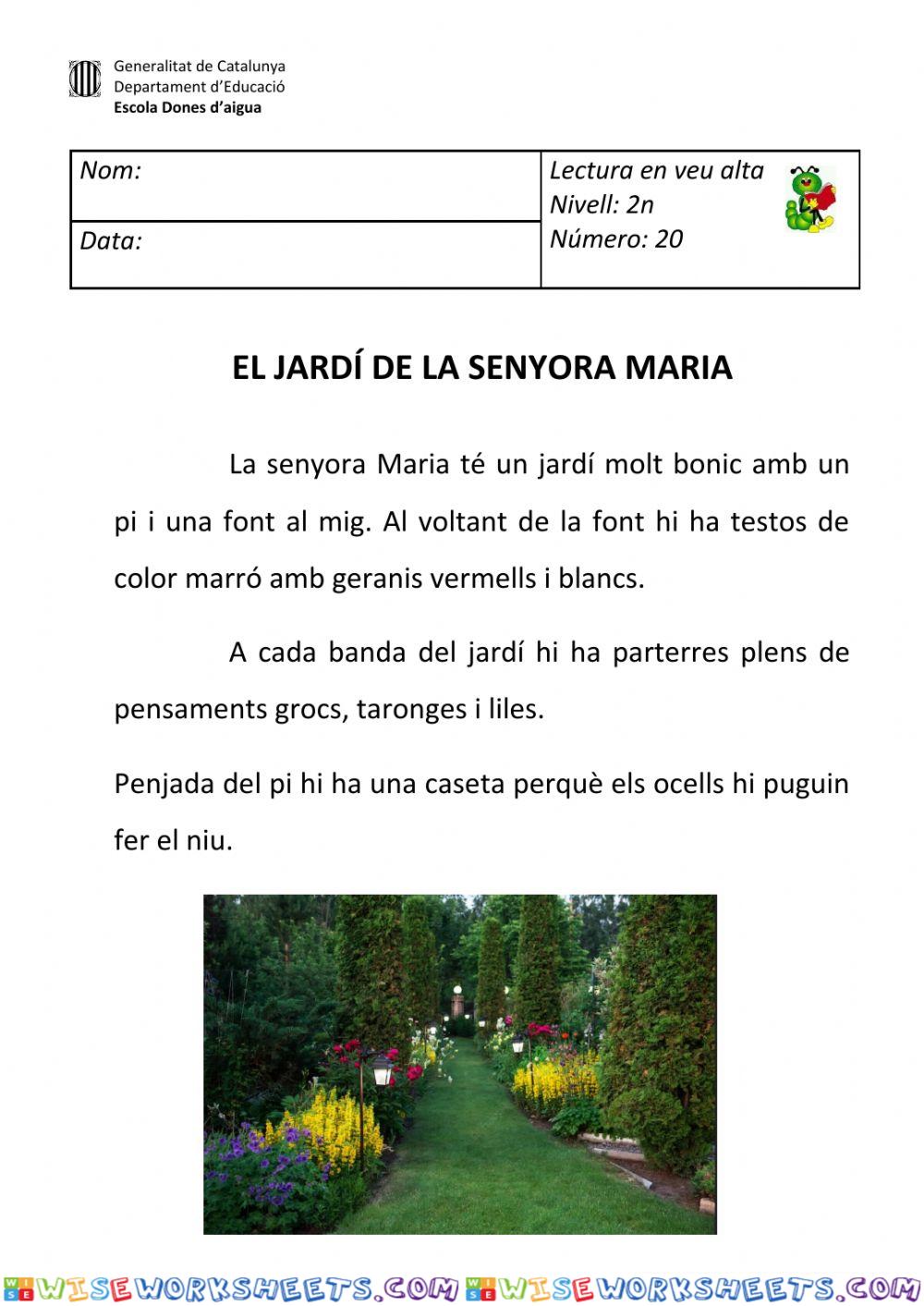 Lectura: El jardí de la senyora Maria