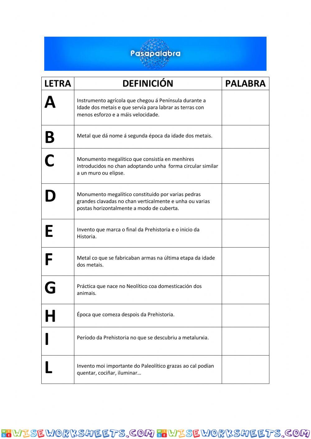 Pasapalabra Prehistoria