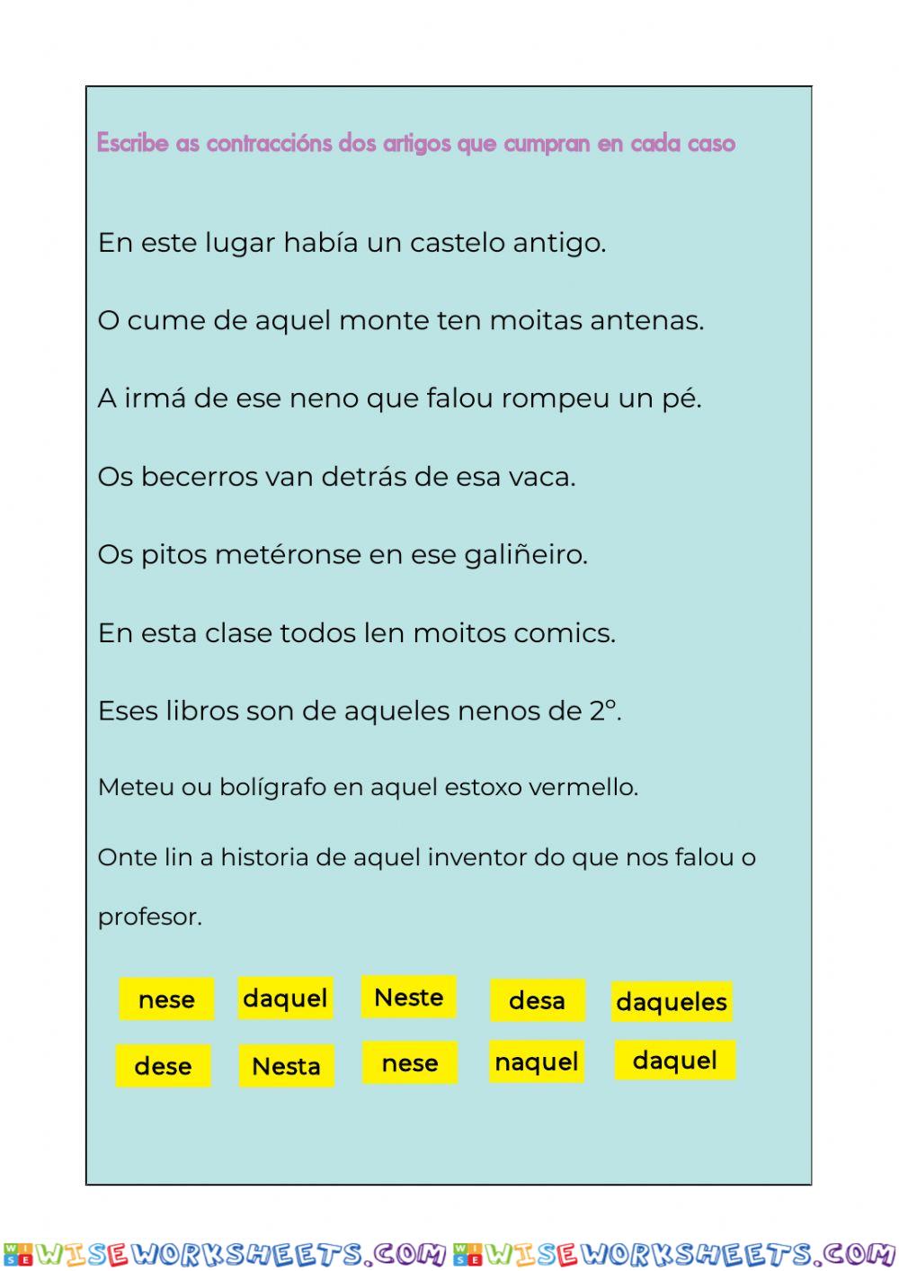 Exercicios con contraccións de demostrativos