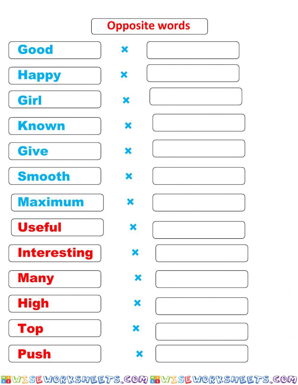 Opposite word worksheet