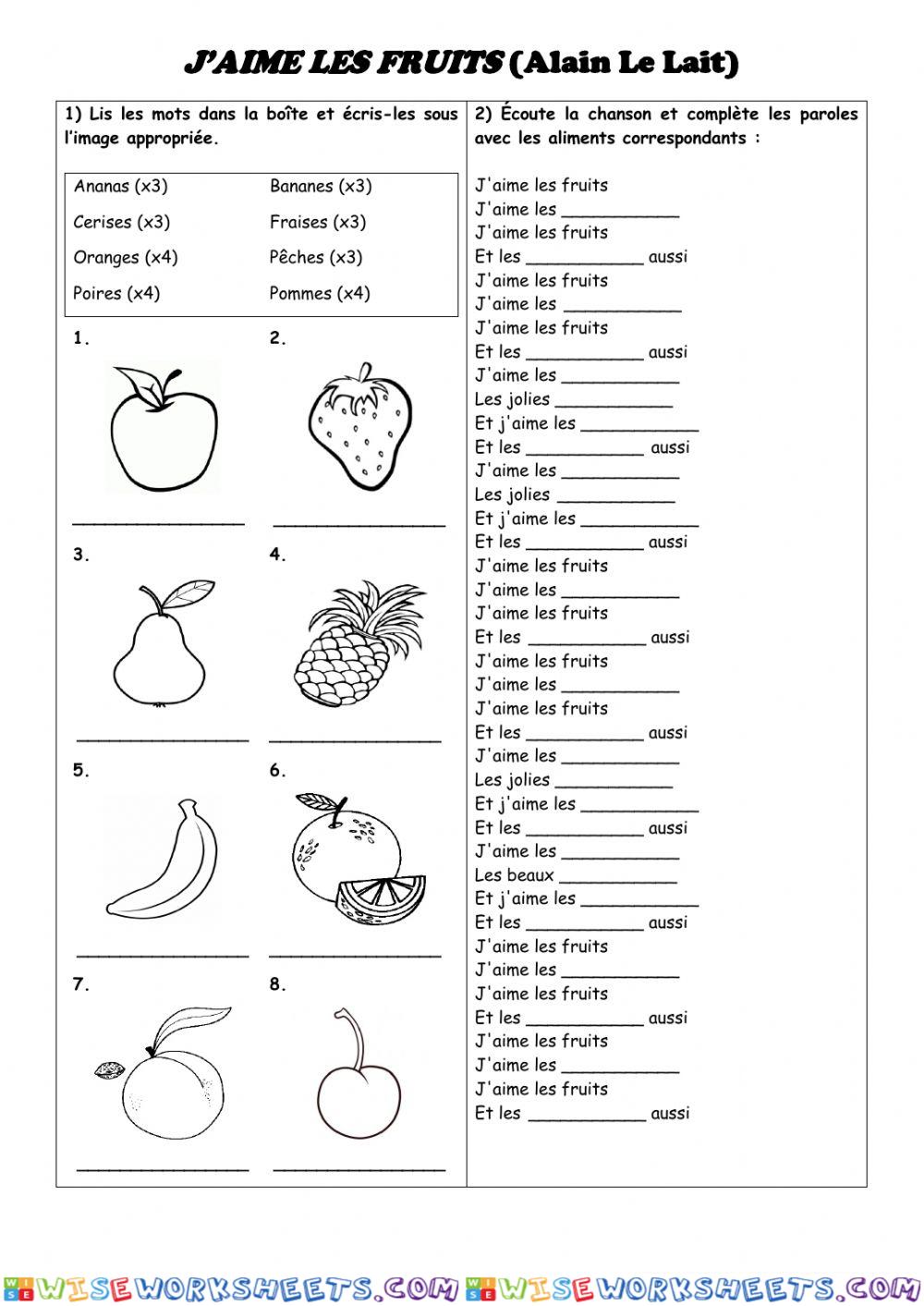 Chanson: -J'aime les fruits-