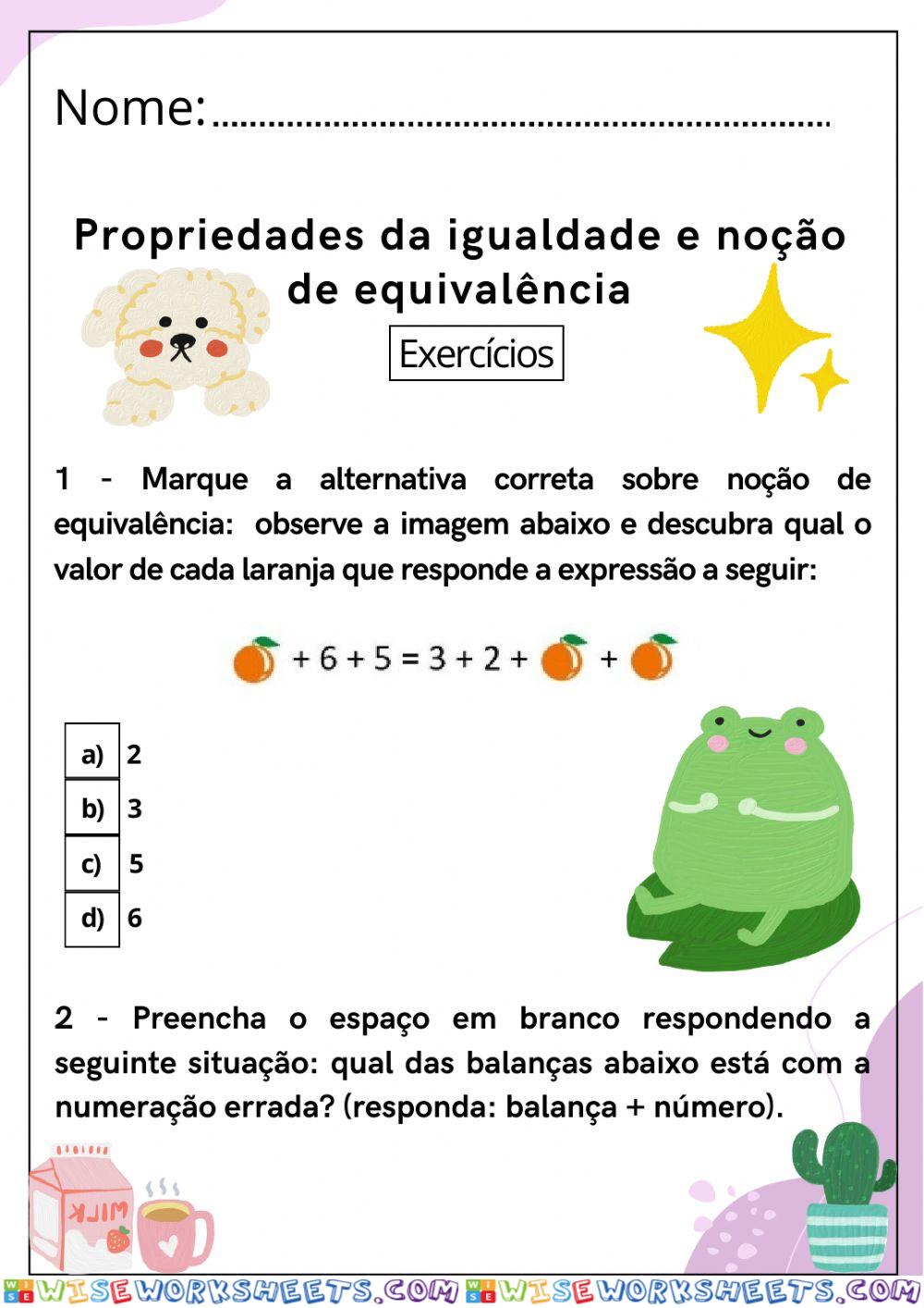 Propriedades da igualdade e noção de equivalência