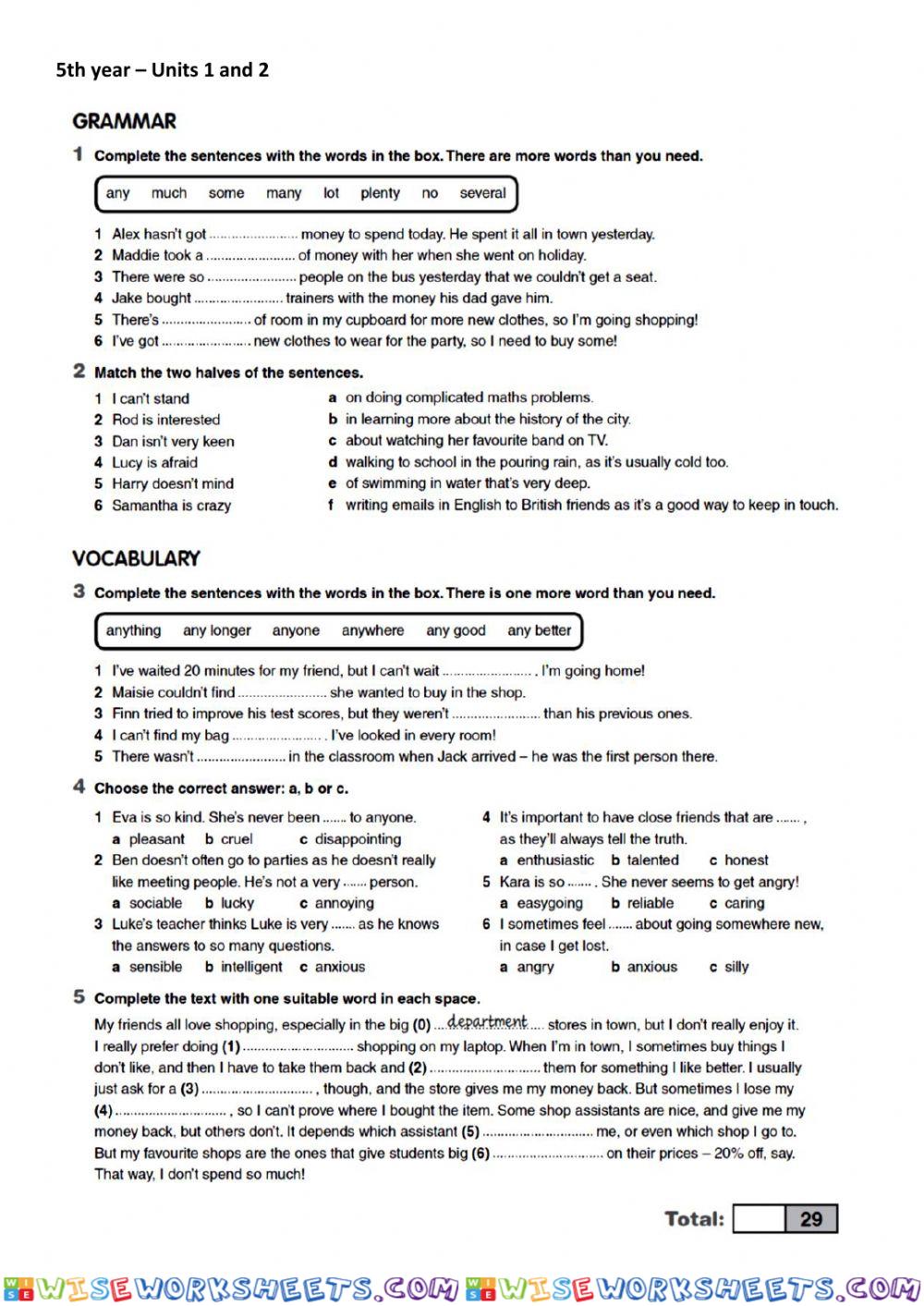 5th year test, unis 1 and 2