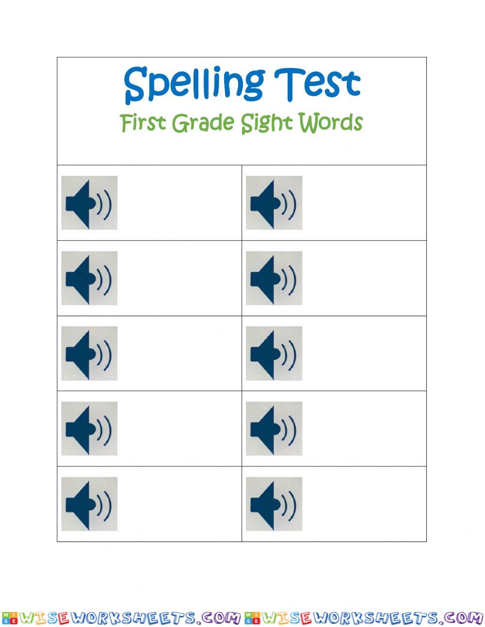 Spelling Test First Grade Sight Words Set 8