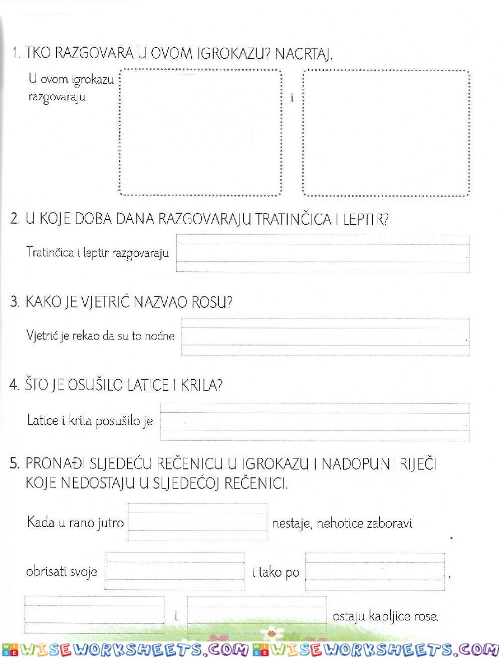 Čitanje s razumijevanjem- Priča o rosi i tratinčici