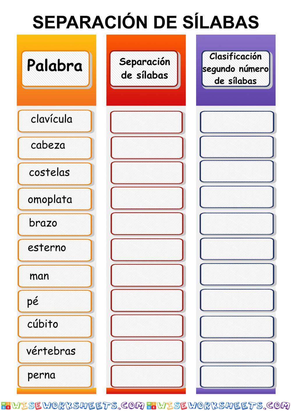 Separación de sílabas