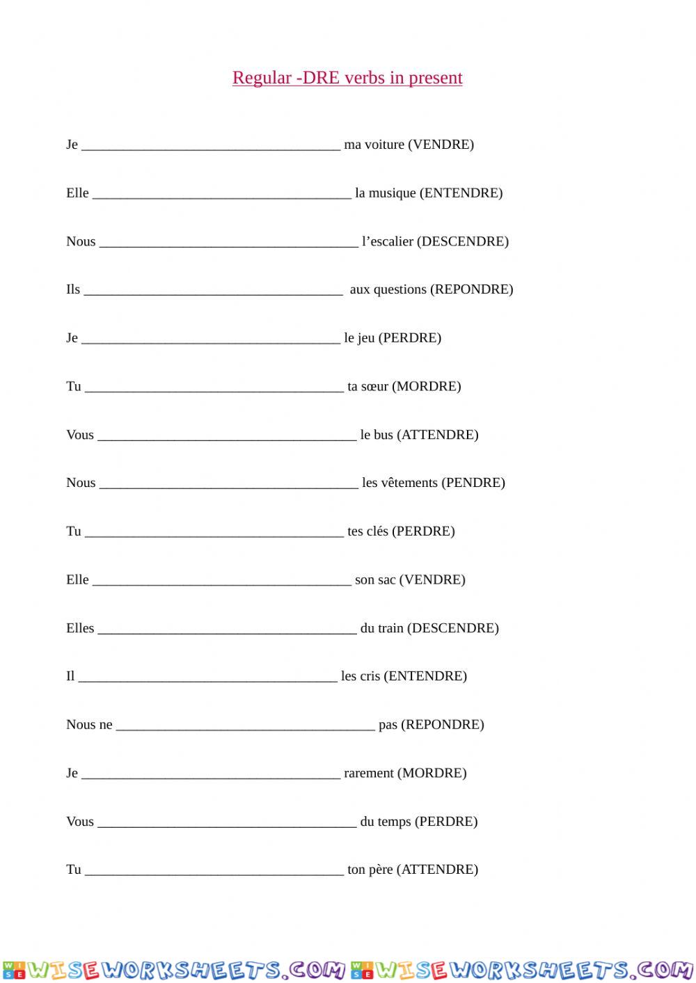 Regular DRE verbs in present