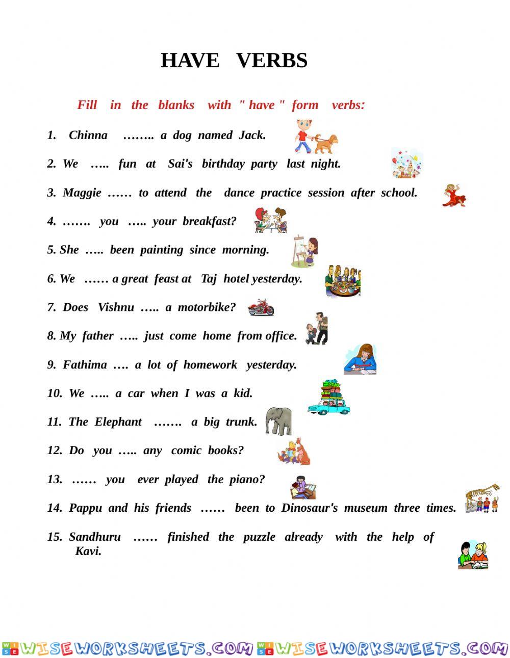 Have  verb worksheet