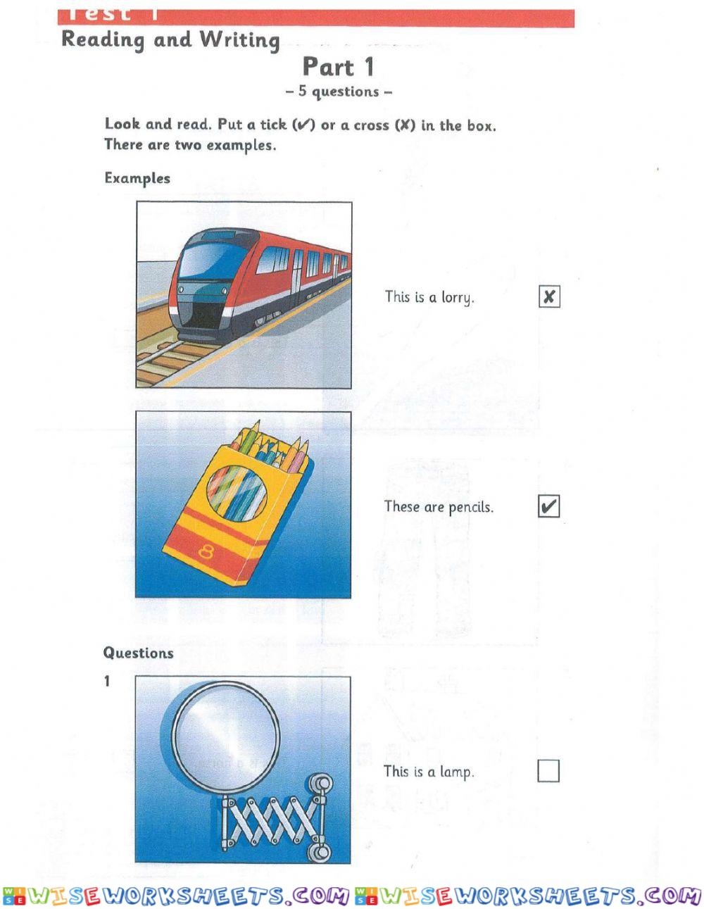 Reading&Writing Test 1 Starters 3 Auth. Exam Papers - Starters Revised