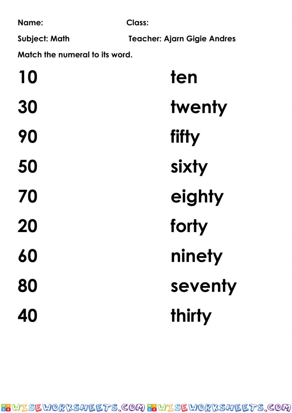 Number names by 10s