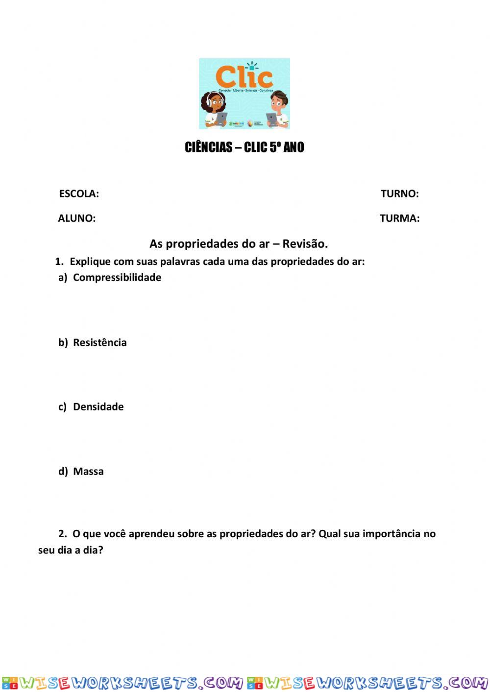 Revisão - Propriedades do ar.