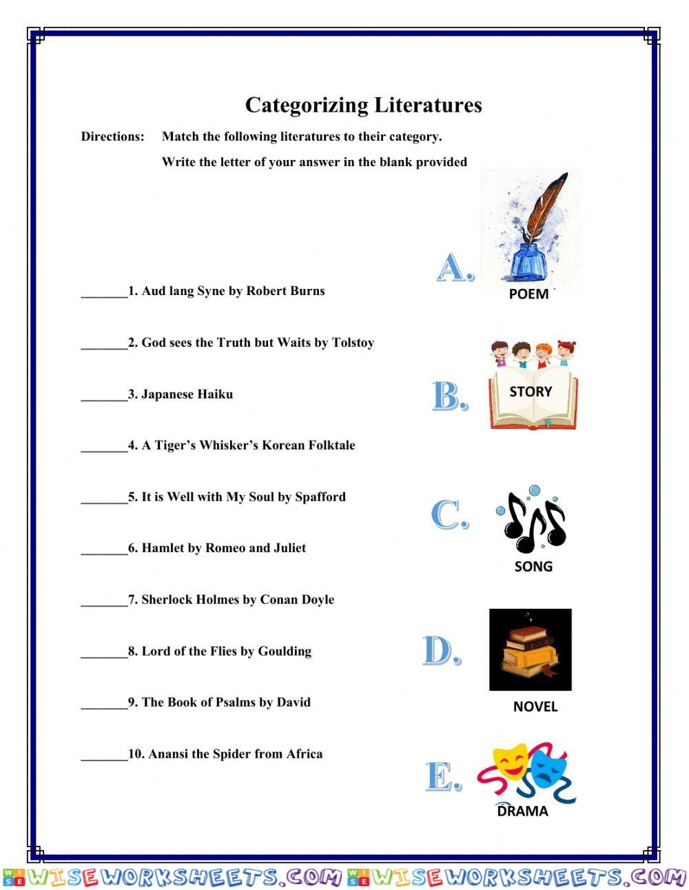 Worksheet Literary Tools