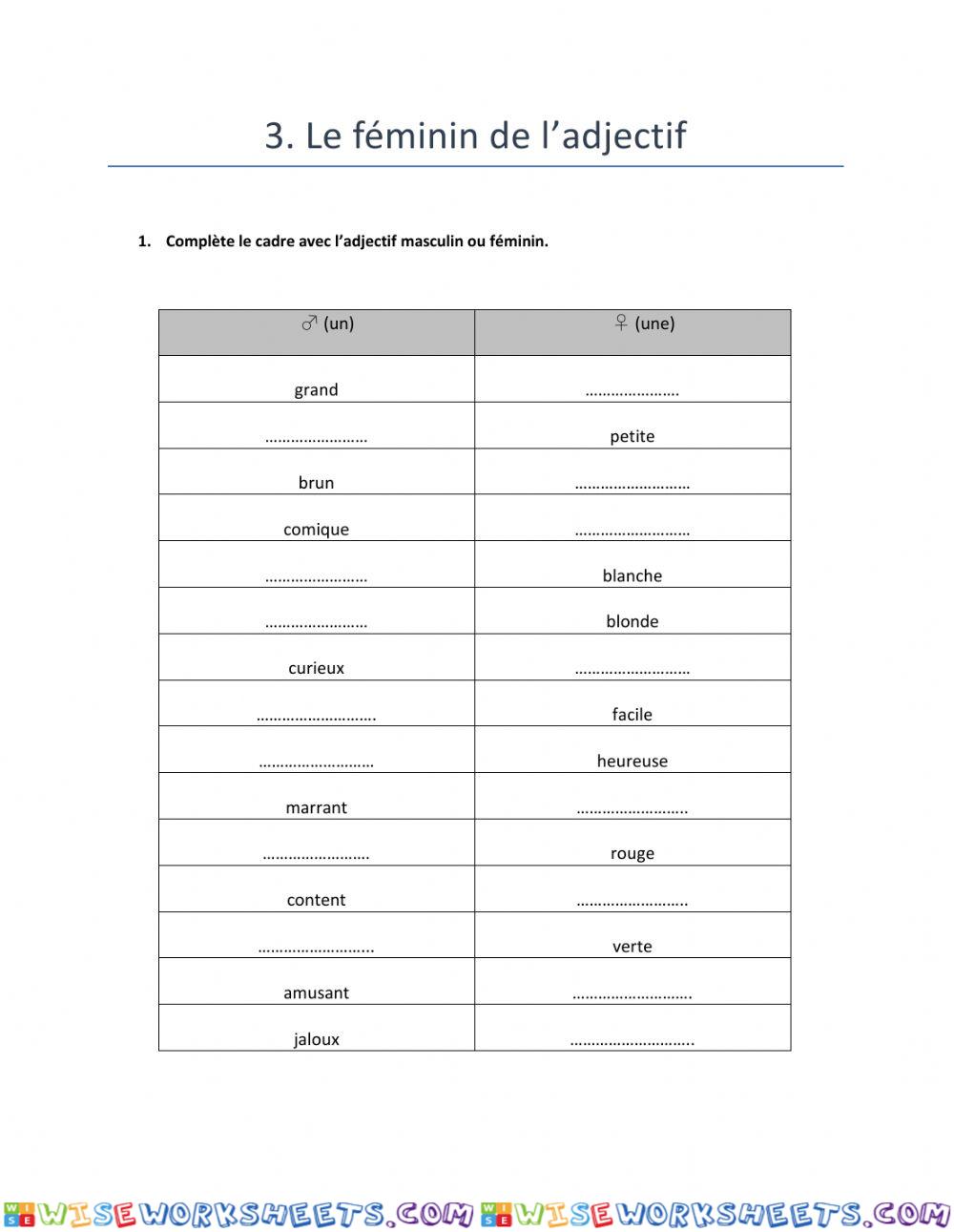 3. Le féminin de l'adjectif