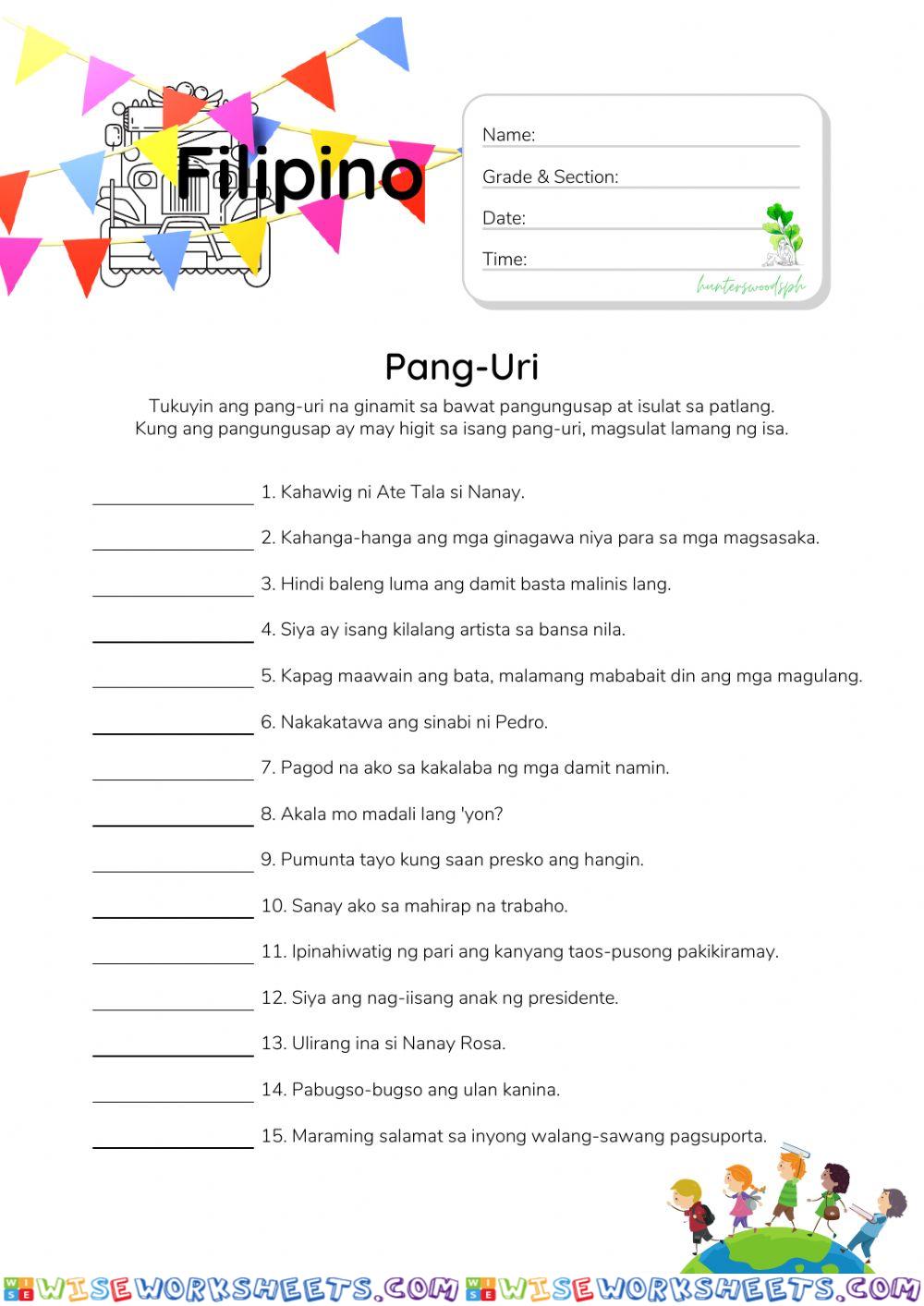 Pang-uri - HuntersWoodsPH.com Worksheet