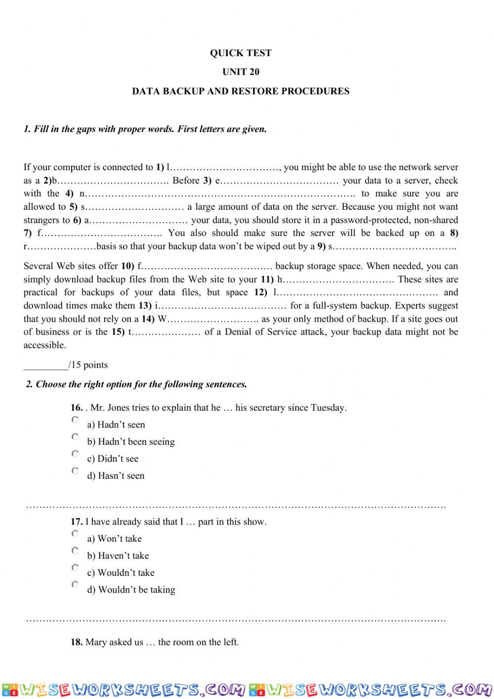 Test unit 20