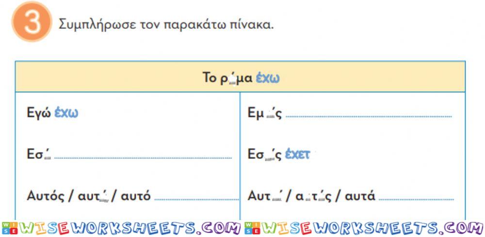 Ρήμα έχω, ορθογραφία, 15η ενότ. Β ταξη