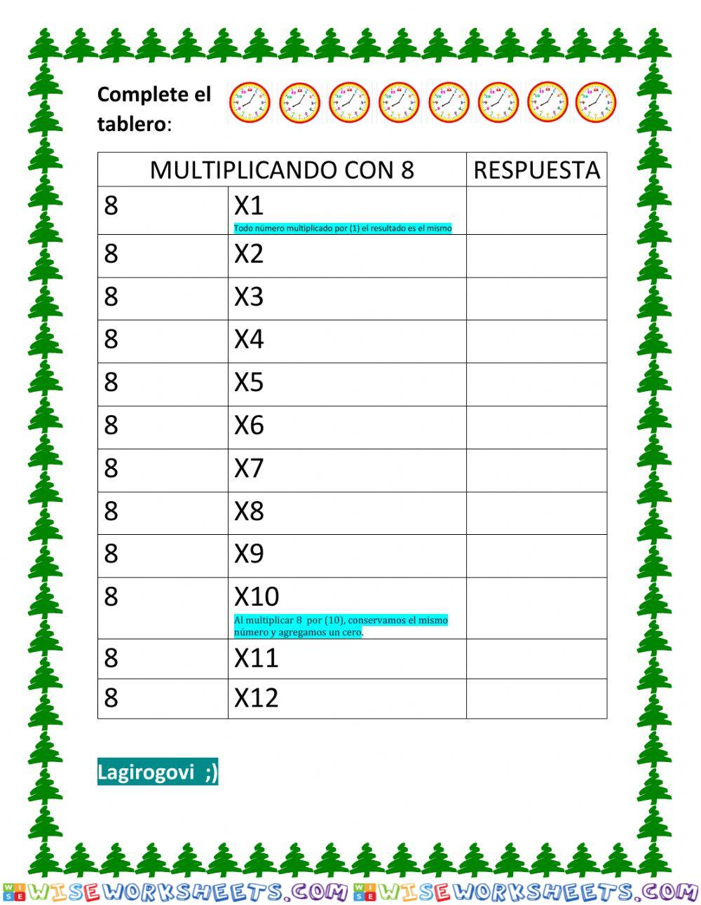 Multiplicación del 8