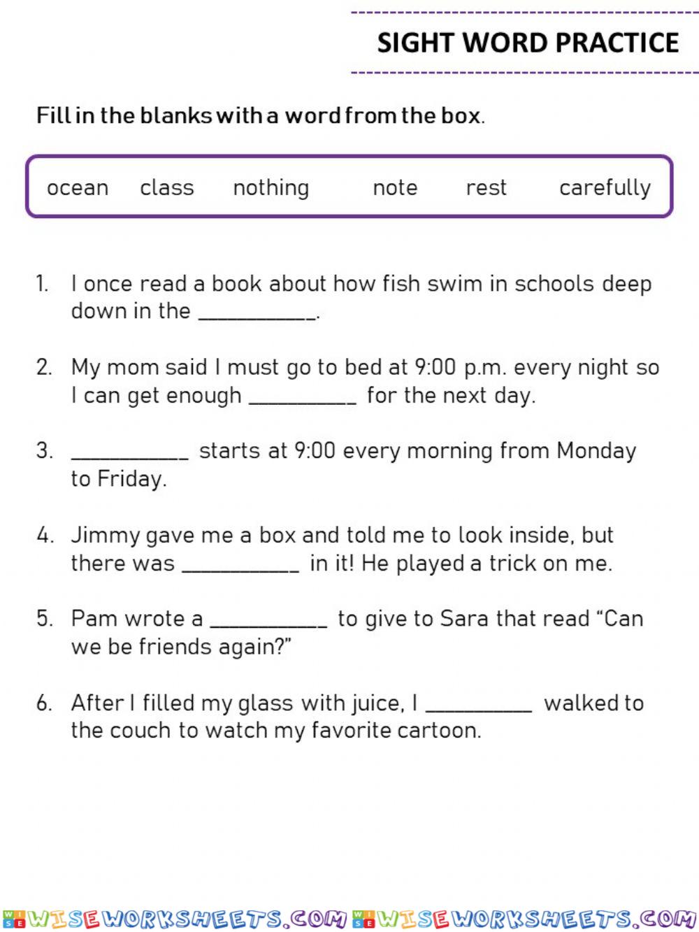 Sight Word Practice