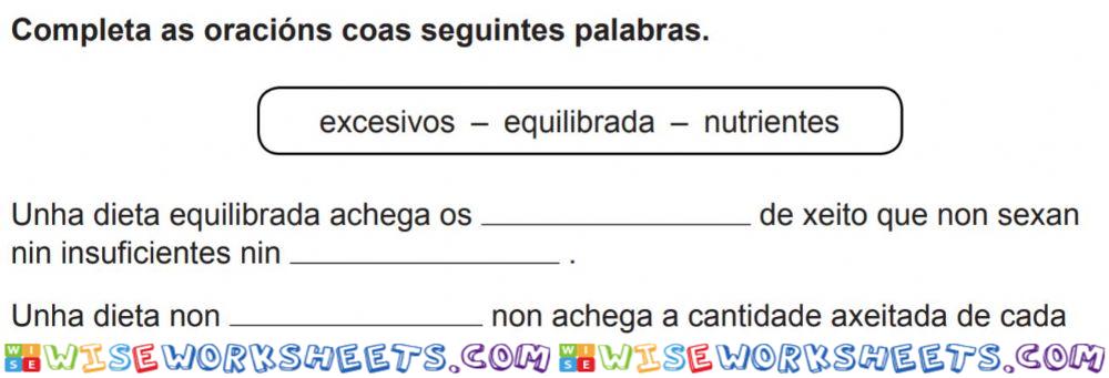 Completa as oracións coas seguintes palabras