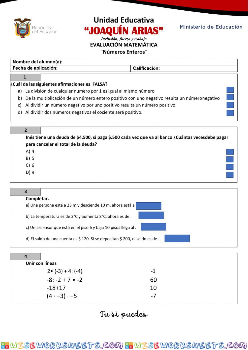 Evaluacion matematicas