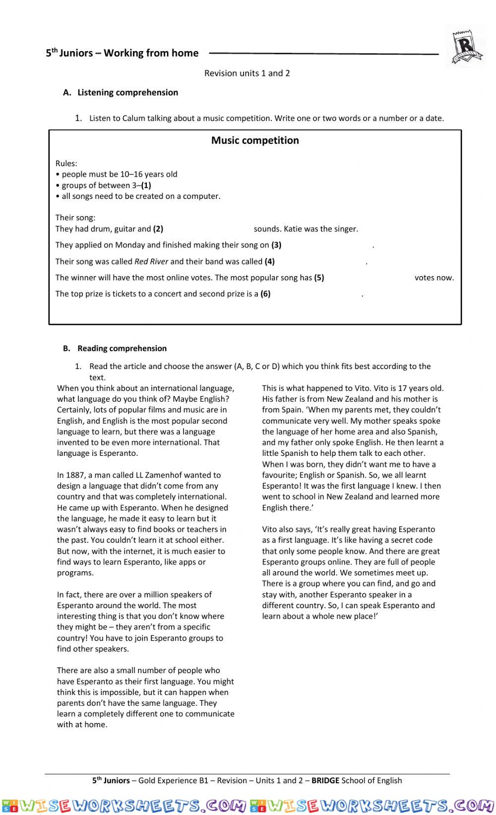 Revision Units 1 and 2