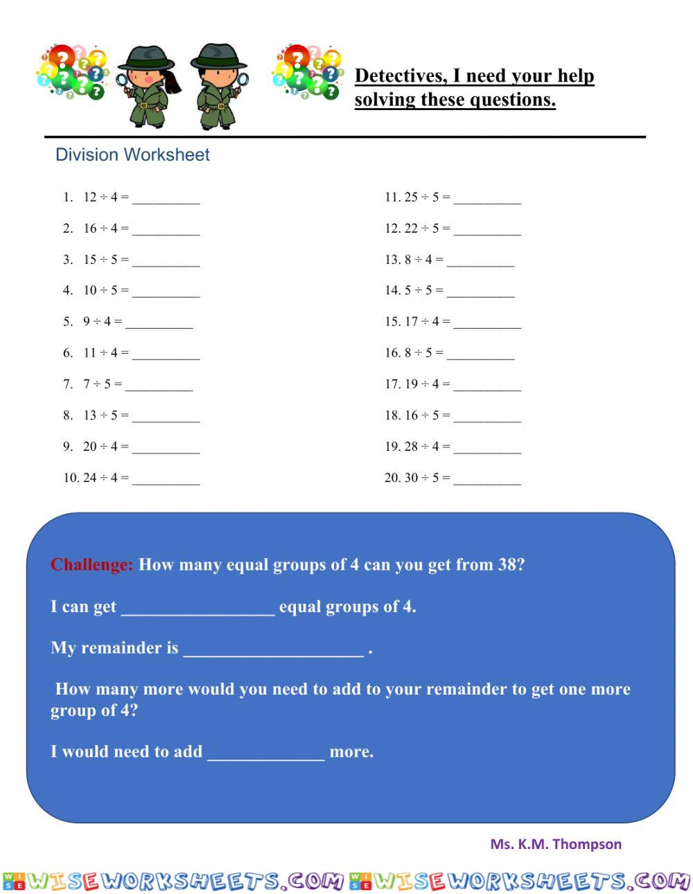 Division by 4 and 5 with and without remainders