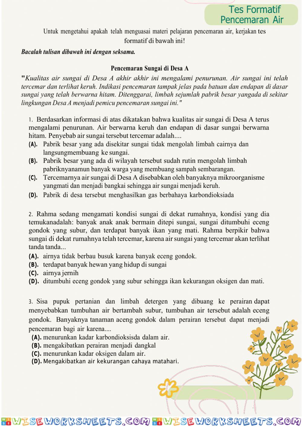 Tes Formatif Pencemaran Air