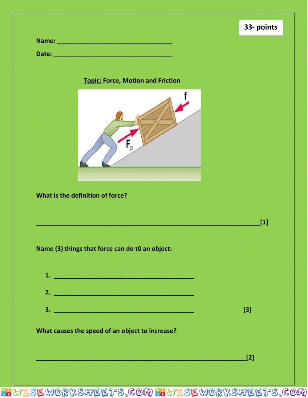 Science- Force, Motion & Friction