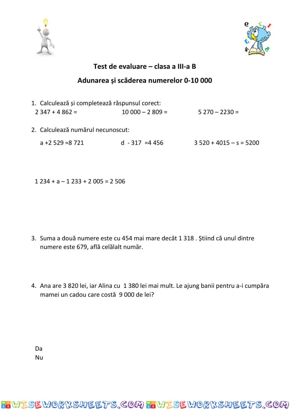 Adunarea si scaderea 0-10 000