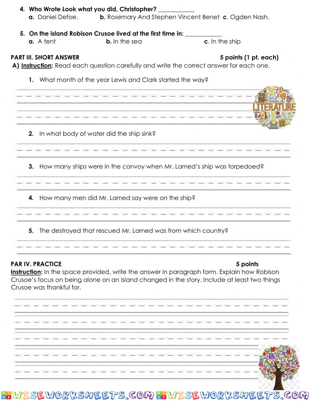 7th literature test ll partial Ms. Jocabed