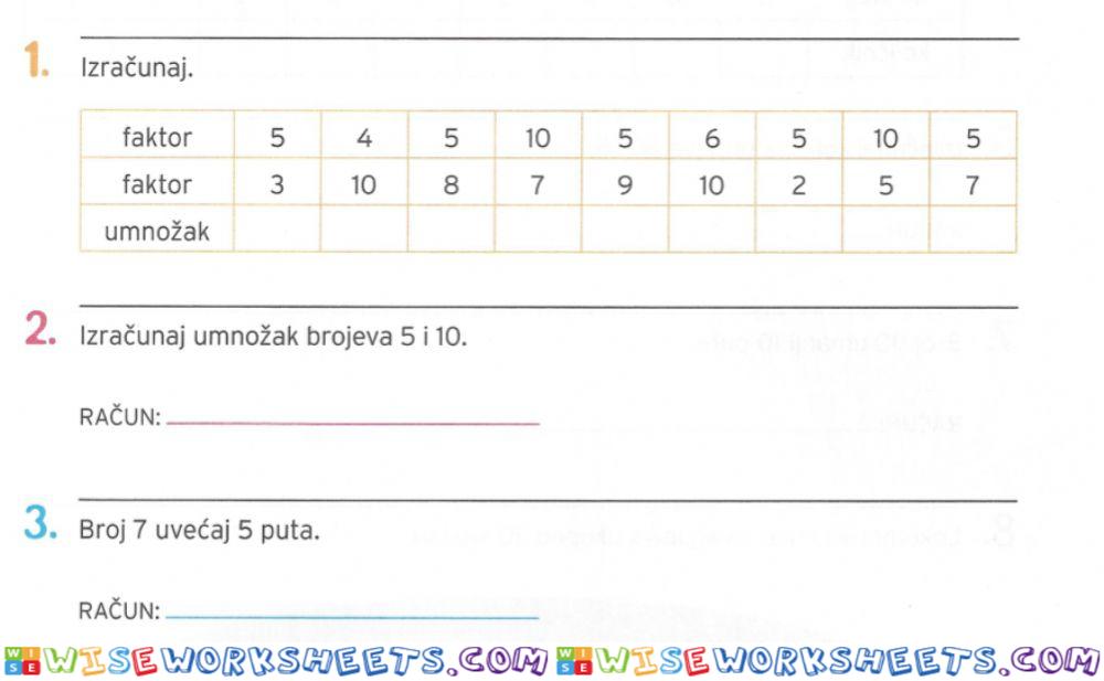 Množenje brojeva 2, 5 i 10