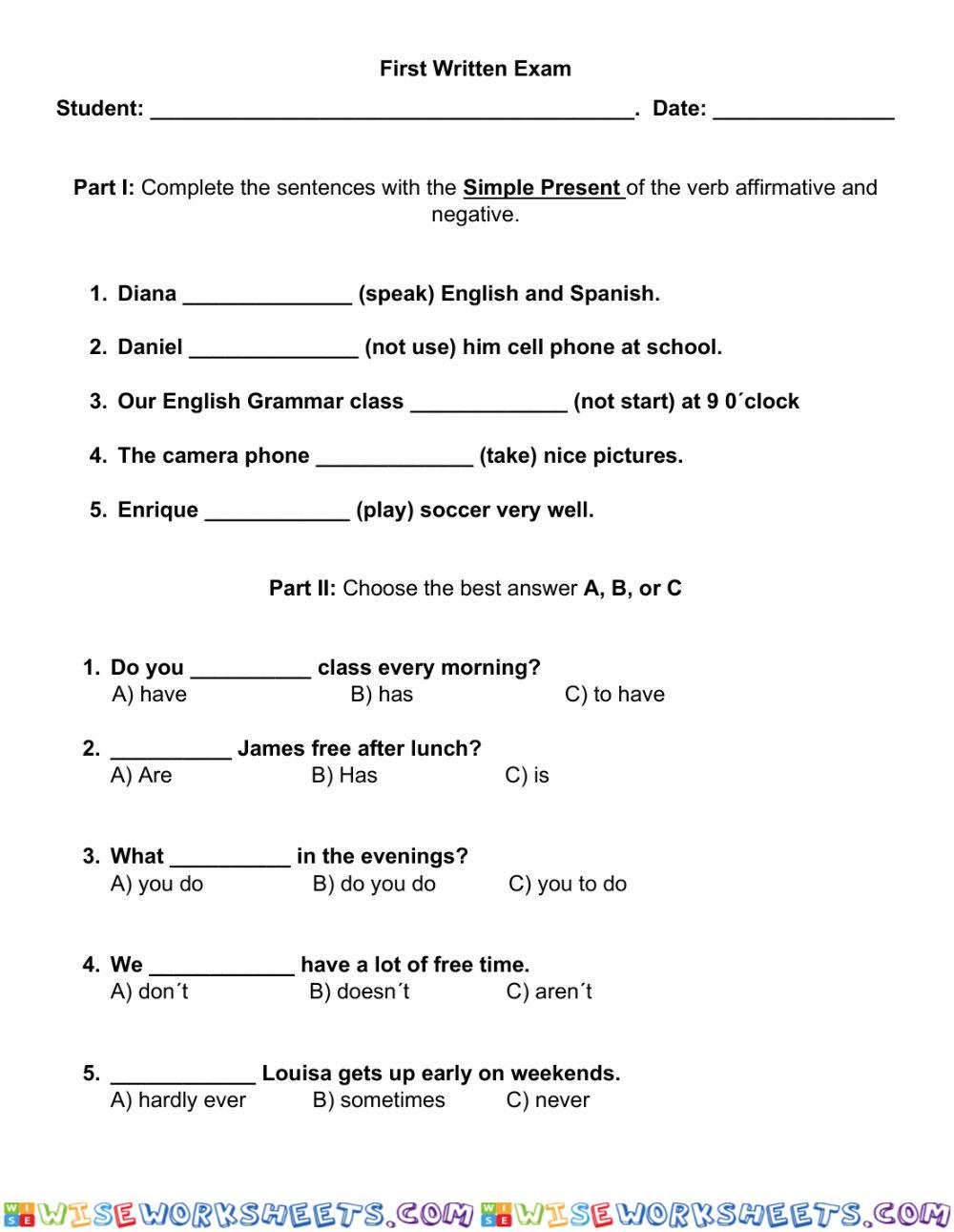 Simple present exam