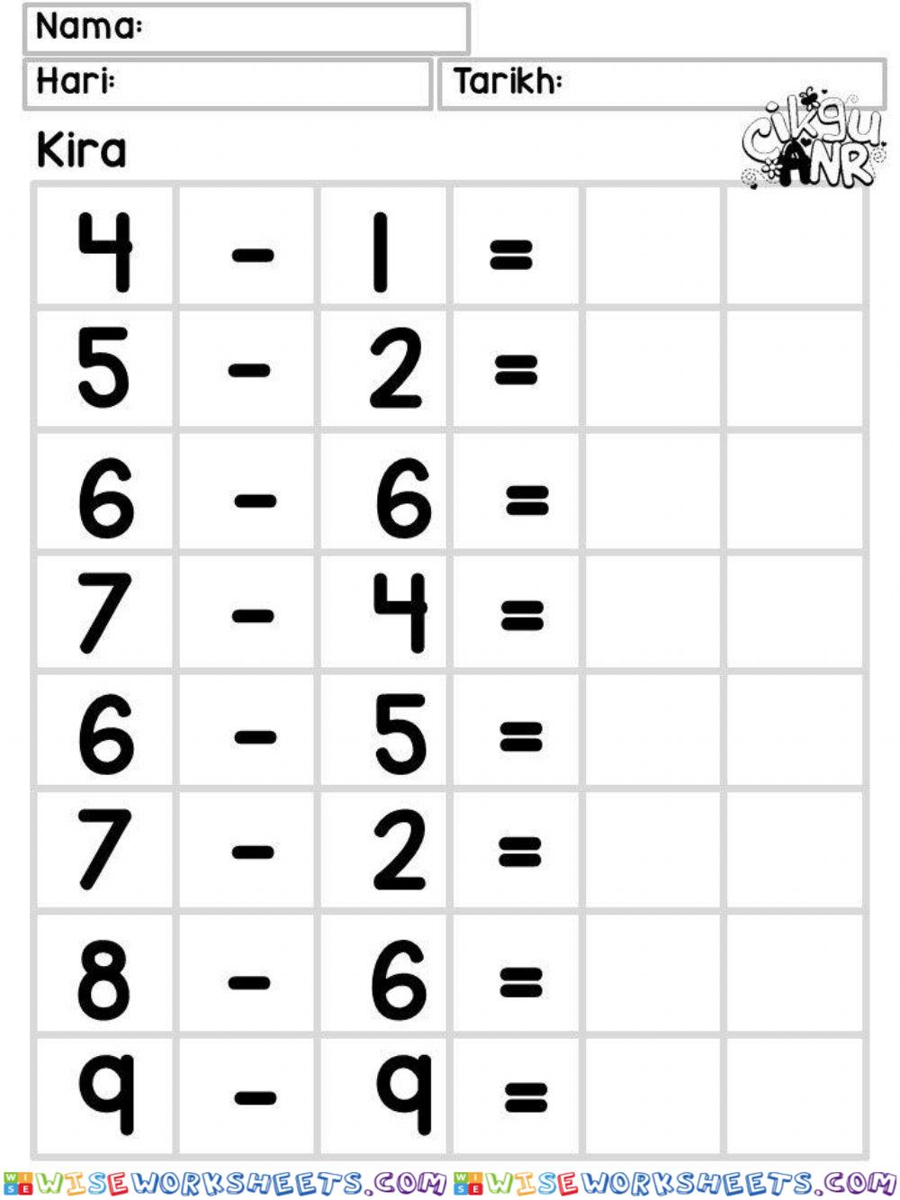 Matematik - operasi tolak