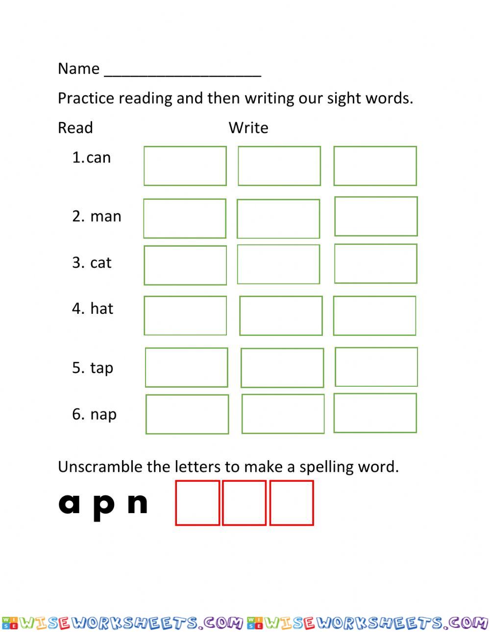 Spelling short a words