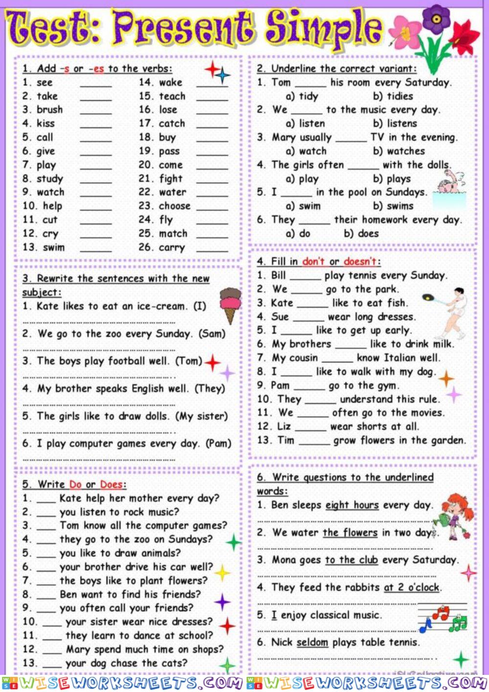 Test:Present simple tense