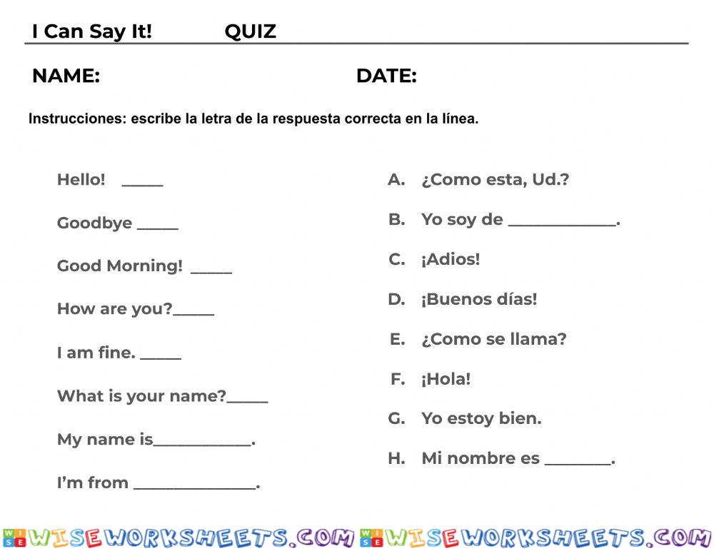 Survival English - Spanish Quiz