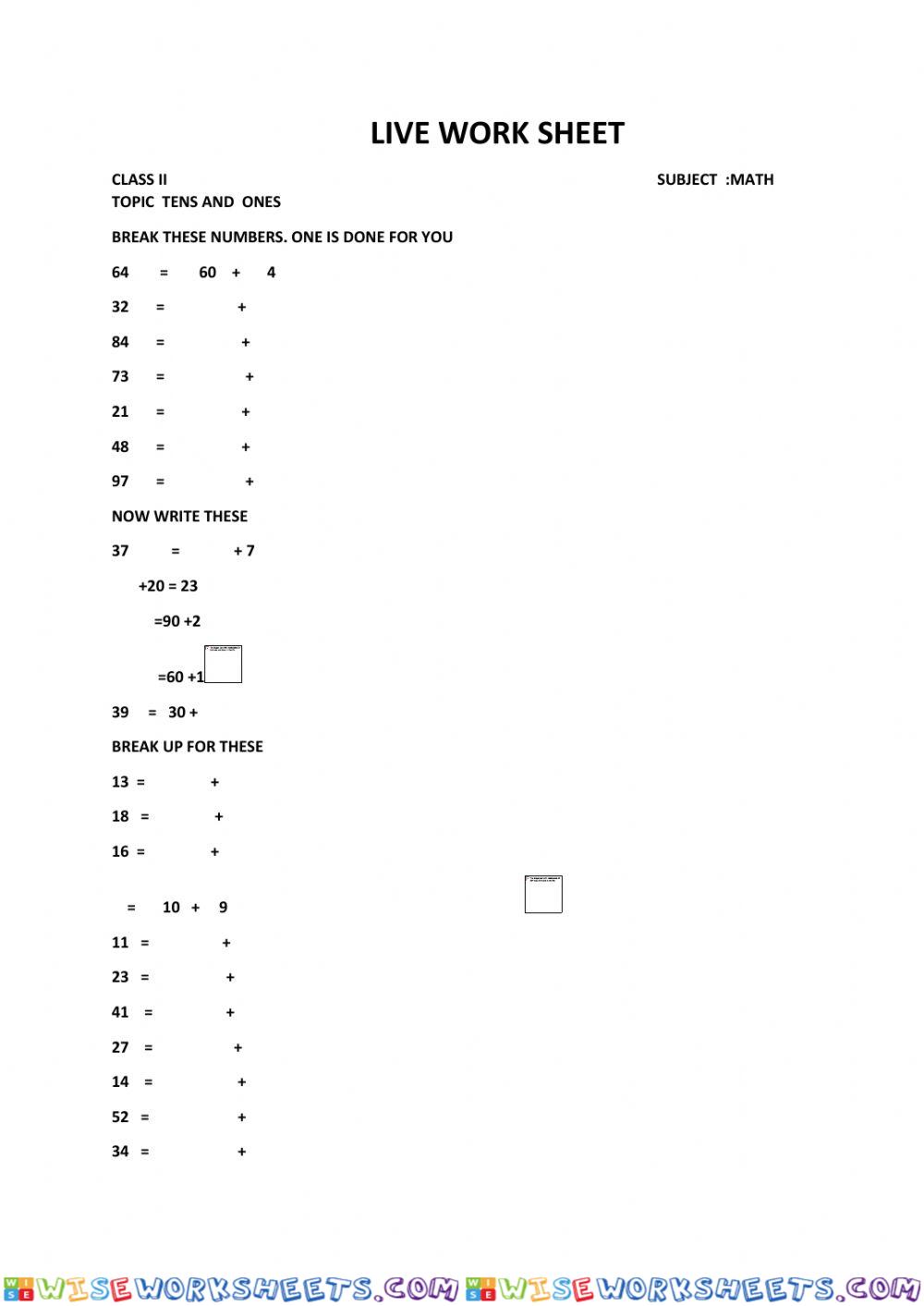 Break the numbers class 2 kvs