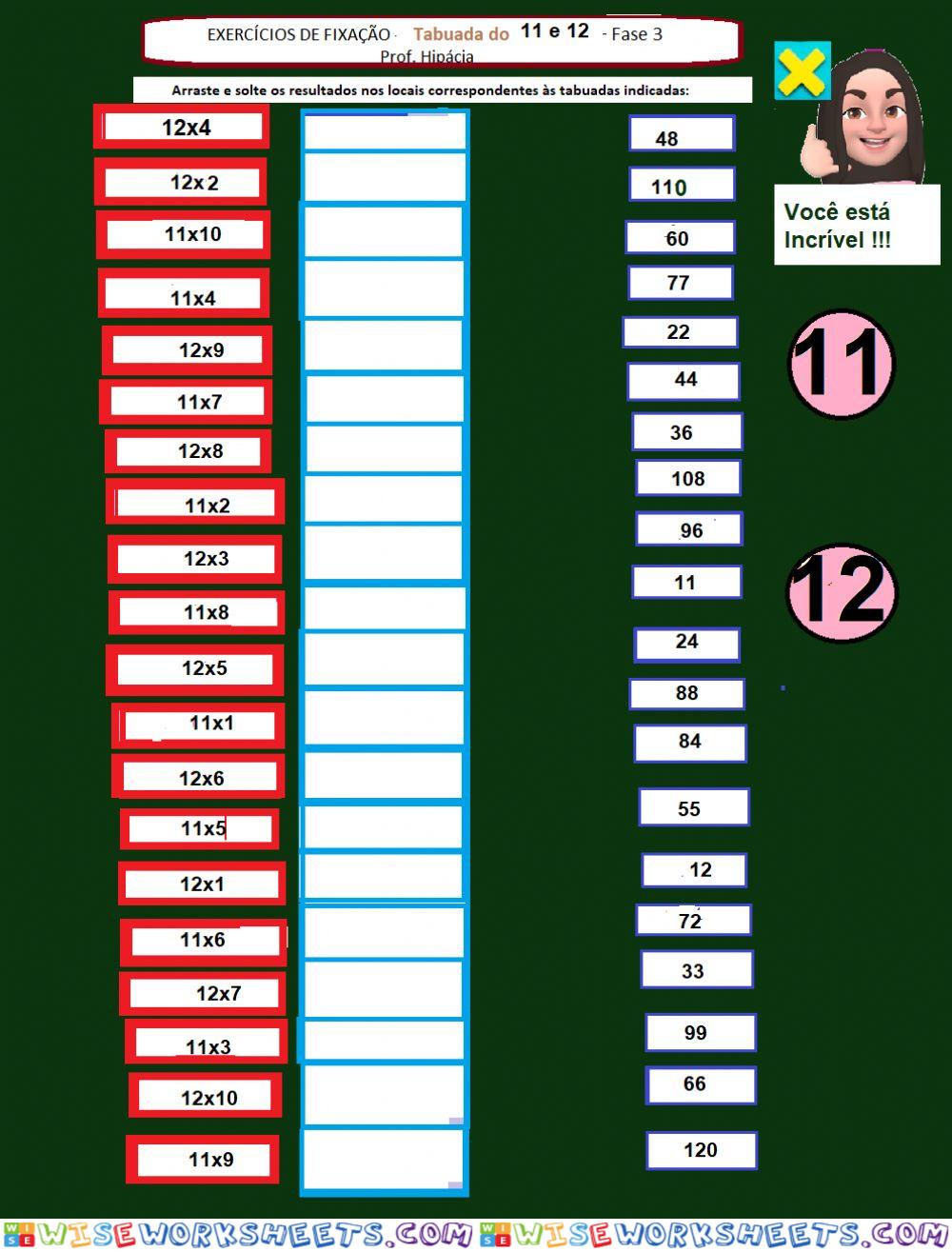 Tabuada do 11 e 12 fase 3